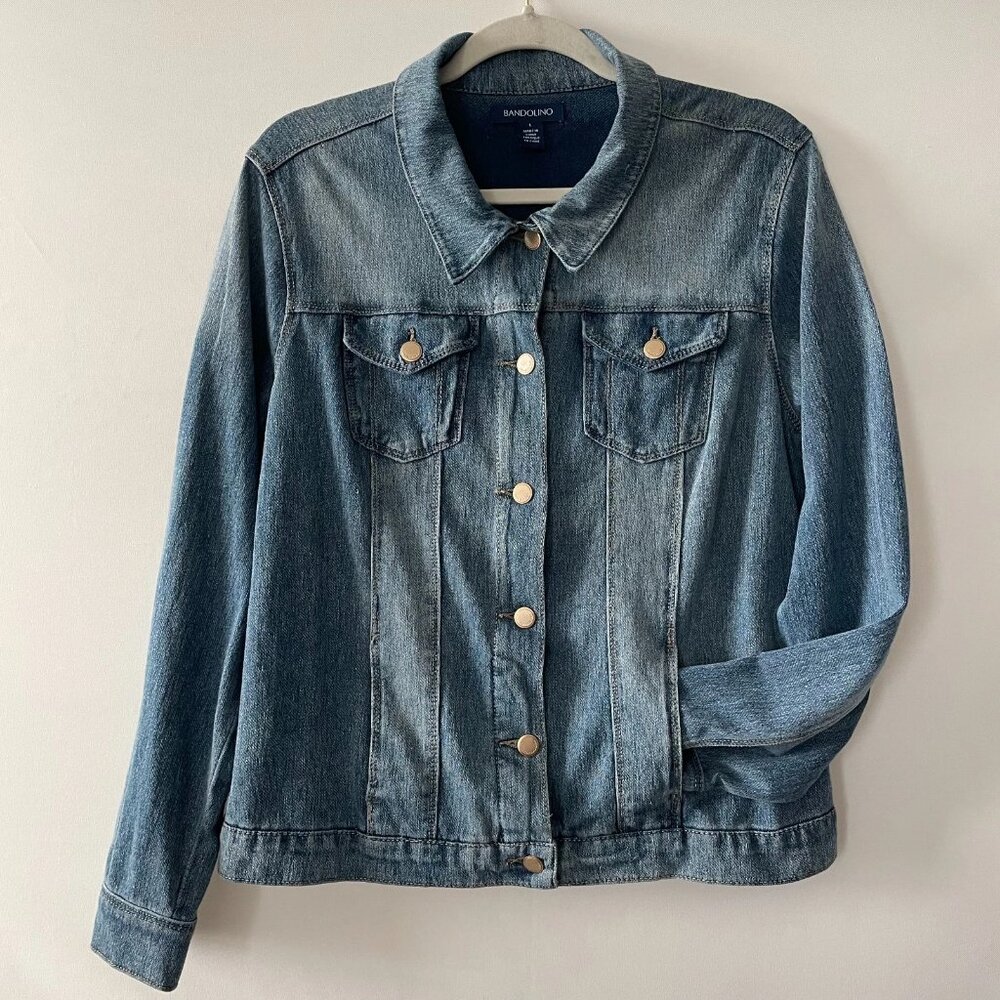 Bandolino Womens Blue Jessa Western Button Front Denim Trucker Jacket Size Large